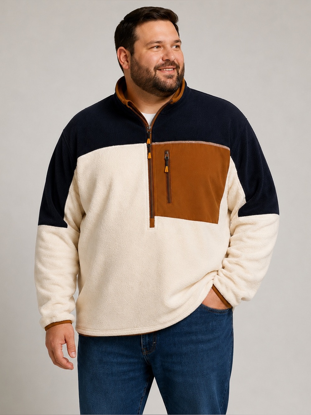 ROWM Men’s 3XB Sherpa Fleece Quarter Zip Color Block Outdoor Pullover